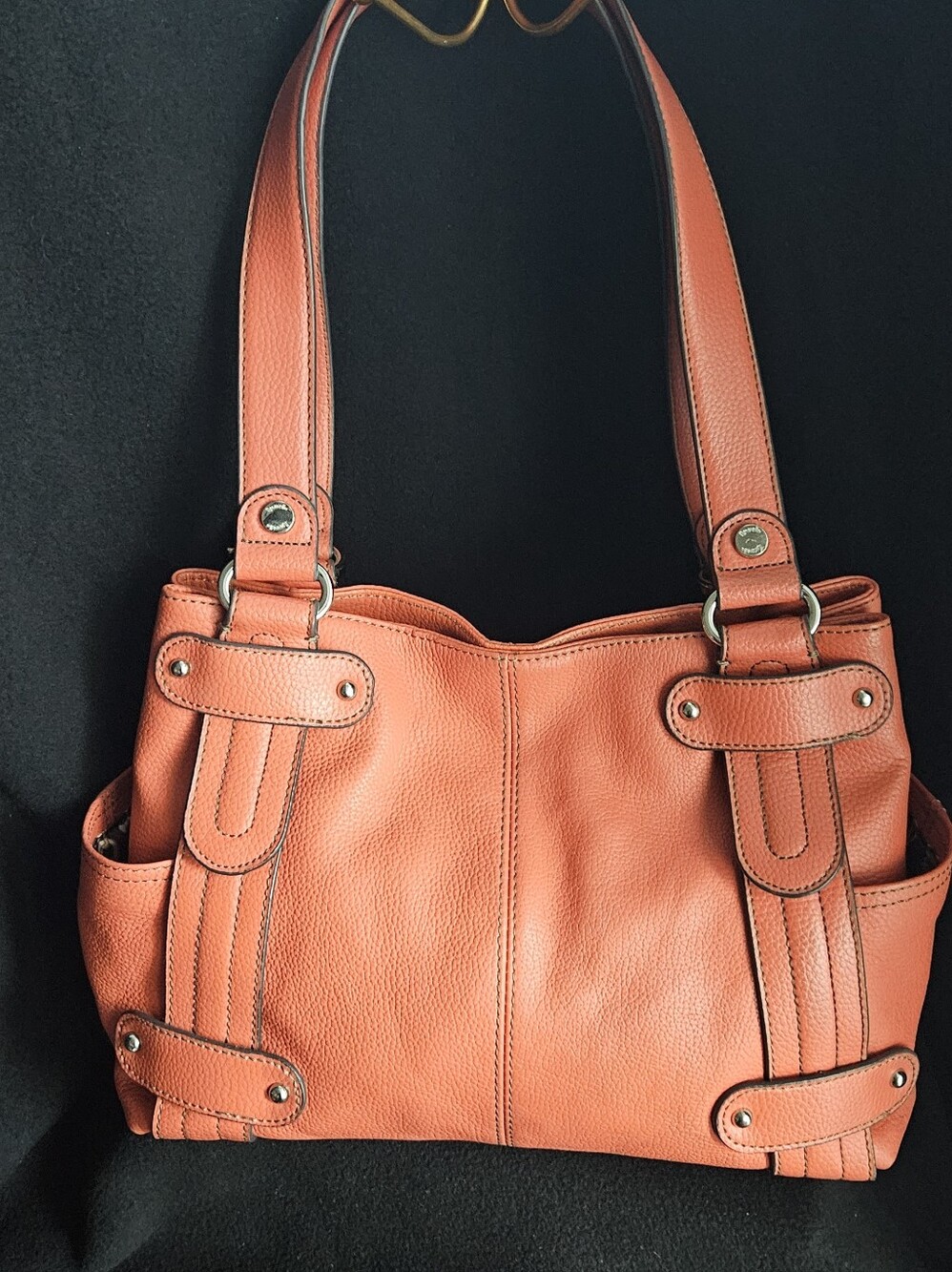 Tignanello Pebbled Leather Shoulder Bag in Coral Orange